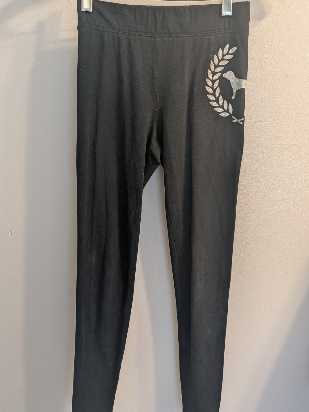PINK Victoria's Secret Black Silver Glitter Logo Leggings Size XS Extra Small